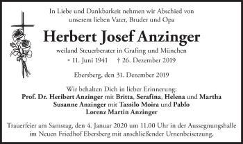 Todesanzeige von Herbert Josef Anzinger von merkurtz