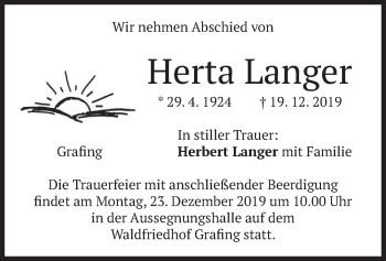 Todesanzeige von Herta Langer von merkurtz