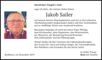 Todesanzeige von Jakob Sailer von merkurtz