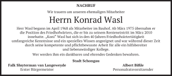 Todesanzeige von Konrad Wasl von merkurtz
