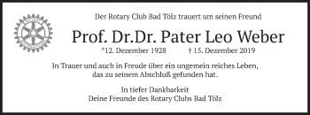 Todesanzeige von Leo Weber von merkurtz