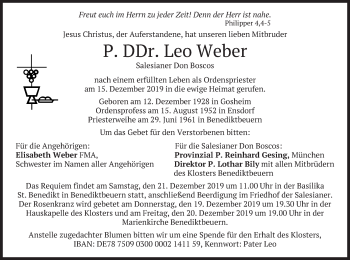Todesanzeige von Leo Weber von merkurtz