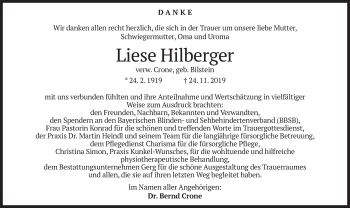 Todesanzeige von Liese Hilberger von merkurtz