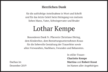 Todesanzeige von Lothar Kempe von merkurtz