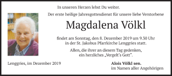 Todesanzeige von Magdalena Völkl von merkurtz