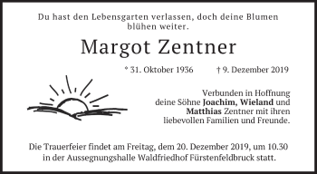Todesanzeige von Margot Zentner von merkurtz