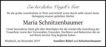 Todesanzeige von Maria Schnitzenbaumer von merkurtz