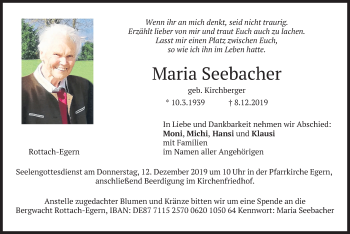 Todesanzeige von Maria Seebacher von merkurtz