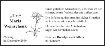 Todesanzeige von Maria Weinschenk von merkurtz
