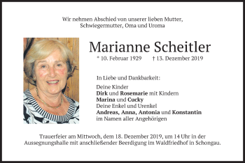 Todesanzeige von Marianne Scheitler von merkurtz