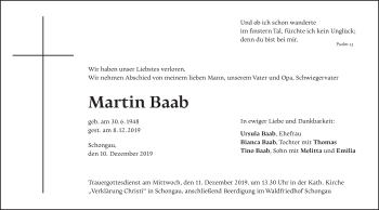 Todesanzeige von Martin Baab von merkurtz