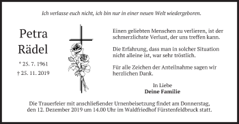 Todesanzeige von Petra Rädel von merkurtz