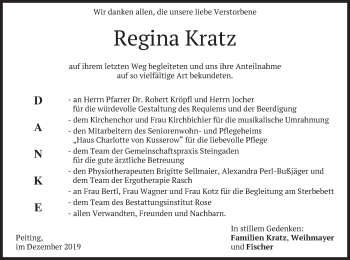 Todesanzeige von Regina Kratz von merkurtz