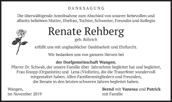 Todesanzeige von Renate Rehberg von merkurtz
