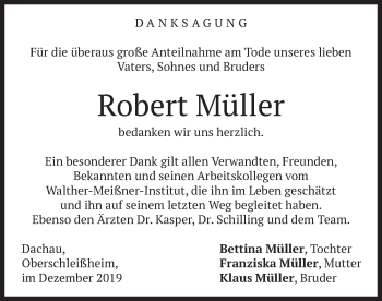 Todesanzeige von Robert Müller von merkurtz