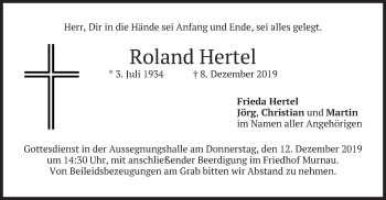 Todesanzeige von Roland Hertel von merkurtz