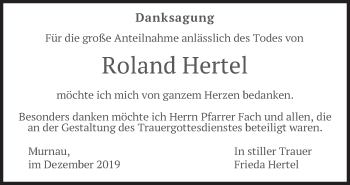 Todesanzeige von Roland Hertel von merkurtz