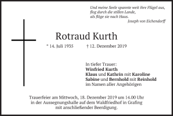 Todesanzeige von Rotraud Kurth von merkurtz
