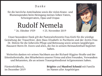 Todesanzeige von Rudolf Nemela von merkurtz