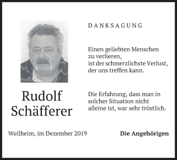 Todesanzeige von Rudolf Schäfferer von merkurtz