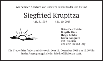 Todesanzeige von Siegfried Krupitza von merkurtz