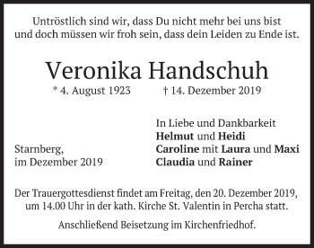 Todesanzeige von Veronika Handschuh von merkurtz