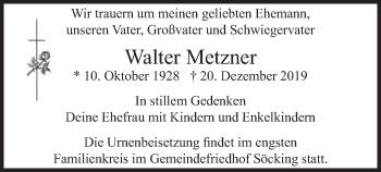 Todesanzeige von Walter Metzner von merkurtz