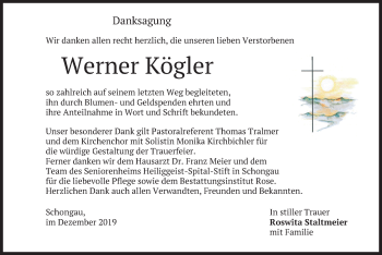 Todesanzeige von Werner Kögler von merkurtz