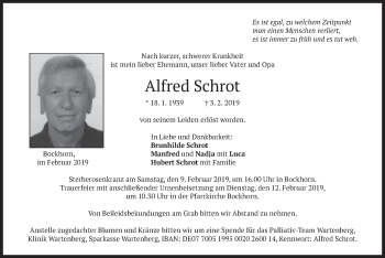 Todesanzeige von Alfred Schrot von merkurtz