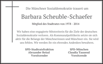 Todesanzeige von Barbara Scheuble-Schaefer von merkurtz