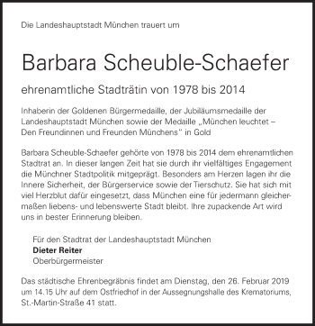 Todesanzeige von Barbara Scheuble-Schaefer von merkurtz