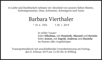 Todesanzeige von Barbara Vierthaler von merkurtz