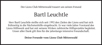 Todesanzeige von Bartl Leuchtle von merkurtz