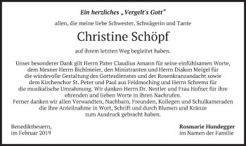 Todesanzeige von Christine Schöpf von merkurtz