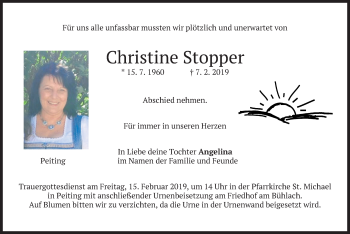 Todesanzeige von Christine Stopper von merkurtz