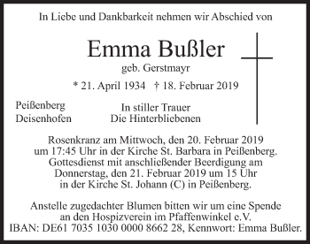 Todesanzeige von Emma Bußler von merkurtz