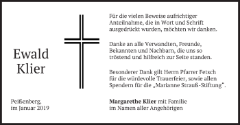 Todesanzeige von Ewald Klier von merkurtz