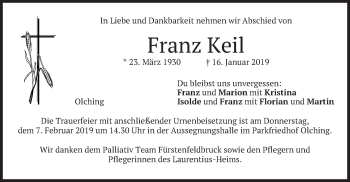 Todesanzeige von Franz Keil von merkurtz