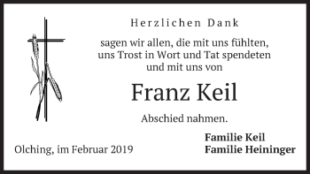 Todesanzeige von Franz Keil von merkurtz