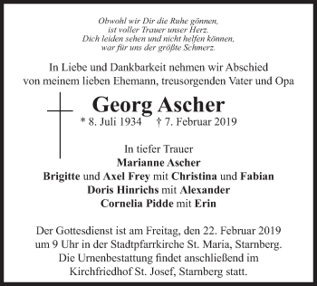 Todesanzeige von Georg Ascher von merkurtz
