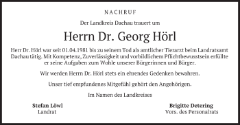 Todesanzeige von Georg Hörl von merkurtz