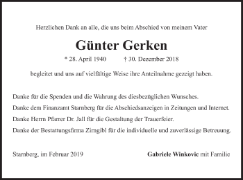 Todesanzeige von Günter Gerken von merkurtz