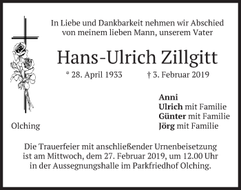 Todesanzeige von Hans-Ulrich Zillgitt von merkurtz