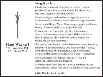 Todesanzeige von Hans Wackerl von merkurtz