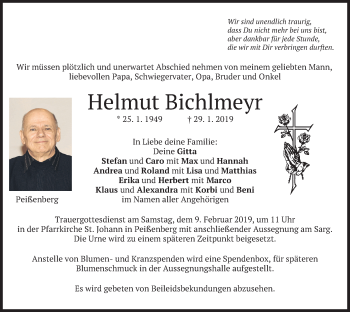Todesanzeige von Helmut Bichlmeyr von merkurtz