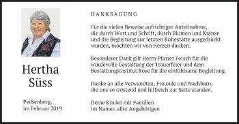 Todesanzeige von Hertha Süss von merkurtz