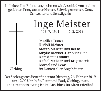Todesanzeige von Inge Meister von merkurtz