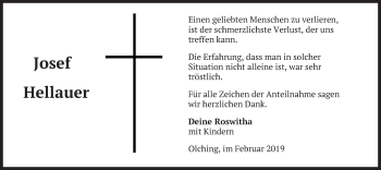 Todesanzeige von Josef Hellauer von merkurtz