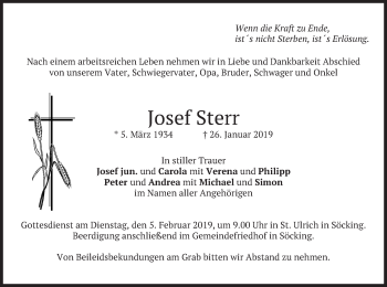 Todesanzeige von Josef Sterr von merkurtz