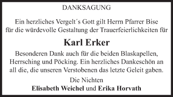 Todesanzeige von Karl Erker von merkurtz